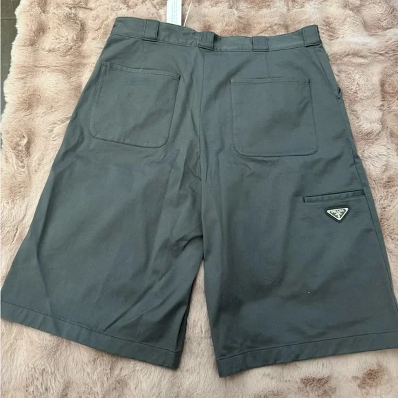 Prada Men's Triangle Logo Cotton Stretch Five Pockets Shorts- Gray Color